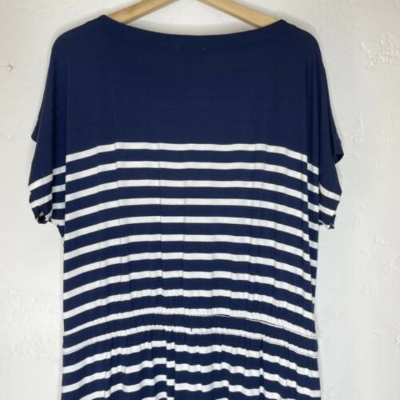 Soma WKND women's large navy blue white striped shirt sleeve maxi dress - Picture 6 of 6